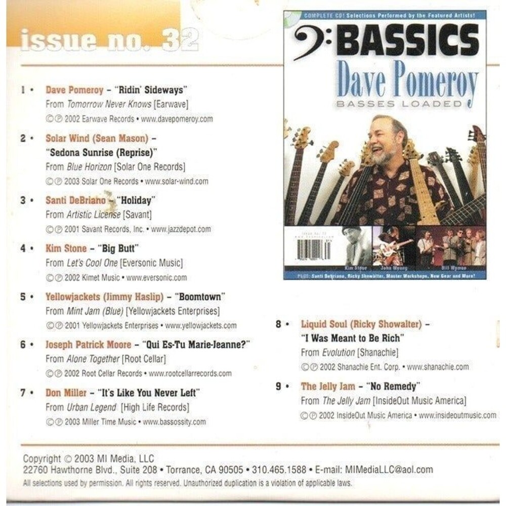 Bassics Dave Pomeroy audio cd matches Magazine Issue #32 Basses Loaded lessons